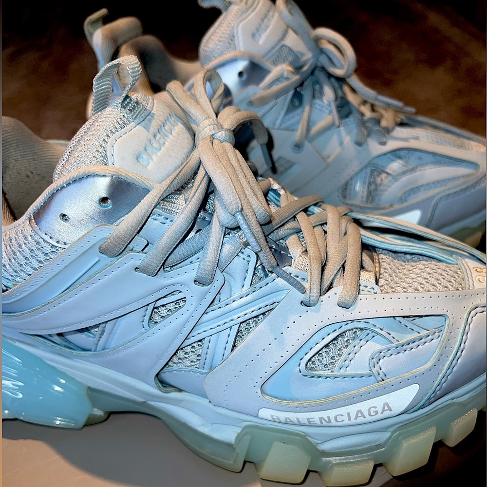 Authentic Balenciaga Track Runner Sneakers Clear Sole Light Blue Size 38